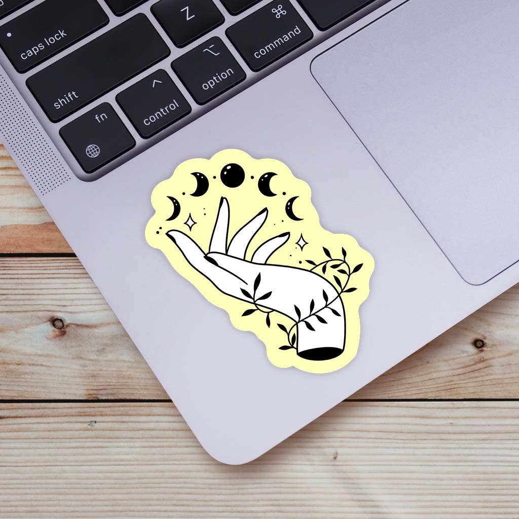 Mystic Hand and Moon Phase Sticker - Yellow