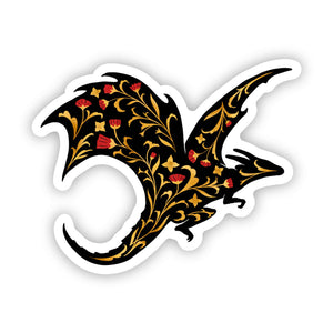 Gold & Red Flower Dragon Sticker